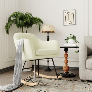 Nursery Rocking Chair, Upholstered Chenille Glider Rocker Chair, Modern Armchair With Wood Legs - 1 of 4