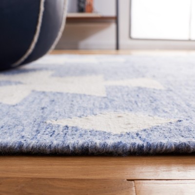 Handmade Blue and Ivory Geometric Flat Woven Area Rug, 5' x 8'