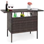 Best Choice Products Outdoor Patio Wicker Bar Counter Table w/ 2 Steel Shelves, 2 Sets of Rails