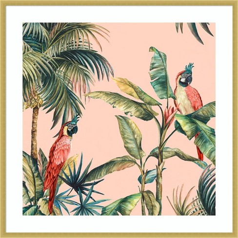 33" x 33" Tropicano II Parrot in Palm by Eva Watts Wood Framed Wall Art Print - Amanti Art: Giclee Printed, Hardwood Frame, Wire Mount - image 1 of 4