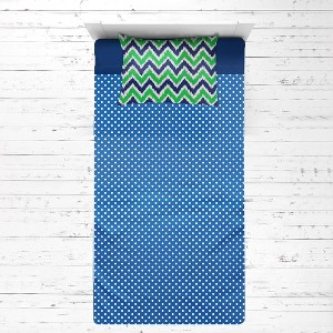 Bacati - MixNMatch Navy Green Chevron Dots 3 pc Toddler Sheet Set - 1 of 4