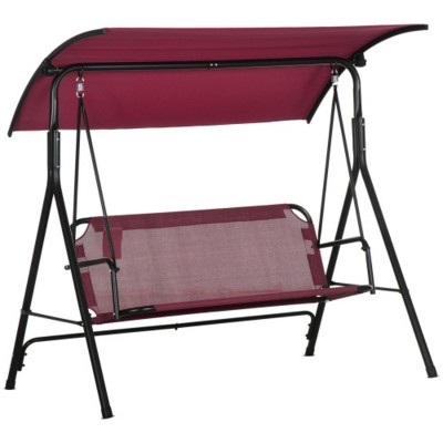Syemin Patio Swings Outsunny 3-Person Porch Swing Bench with Stand Adjustable Canopy, Armrests, Steel Frame for Patio, Red, 67.75"*43.25"*60.25"
