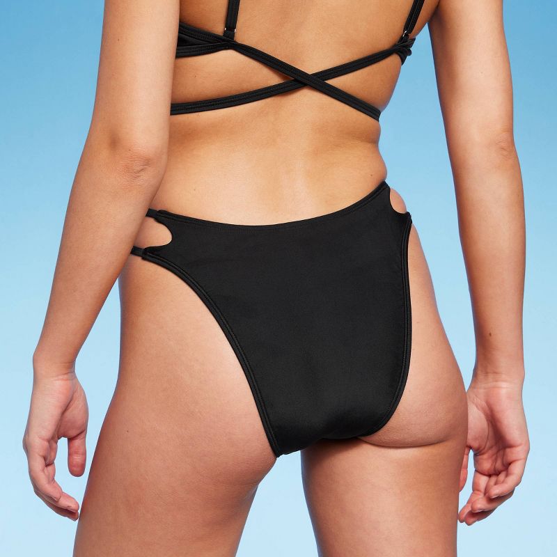 Women's Double Strap Super Cheeky High Leg Bikini Bottom - Wild Fable™ Black, 3 of 7