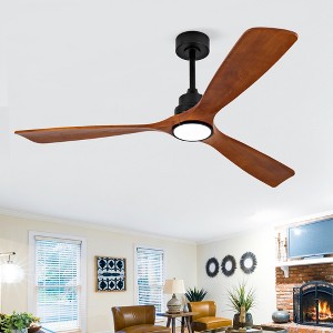 Solid Wood Ceiling Fan With Remote And LED Light, Modern Ceiling Fan With Reversible DC Motor And 6 Speed Control For Bedroom Living Spaces - 1 of 4