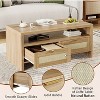 Garvee Rattan Coffee Table with 2 Drawers, Wooden Coffee Table with Open Storage, Oak - 4 of 4