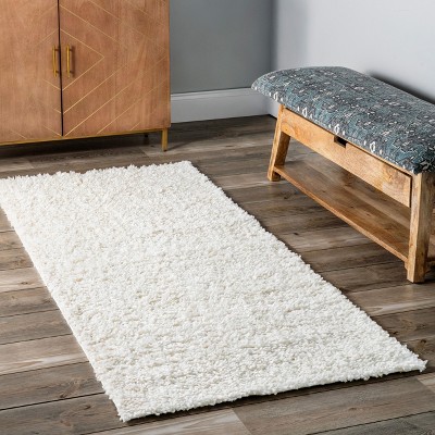 Ivory Solid Shag Reversible Synthetic Runner Rug