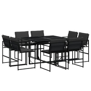 vidaXL 9 Piece Patio Dining Set with Cushions Black Textilene - 1 of 4