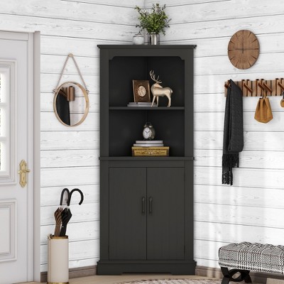 GDFStudio Aetheron Rustic 69.3'' Tall Corner Cabinet with 2 Doors and Shelves