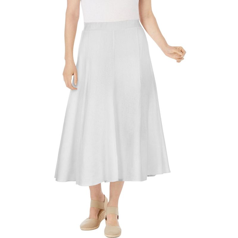 Woman Within Women's Plus Size Petite Print Linen-Blend Skirt, 1 of 2