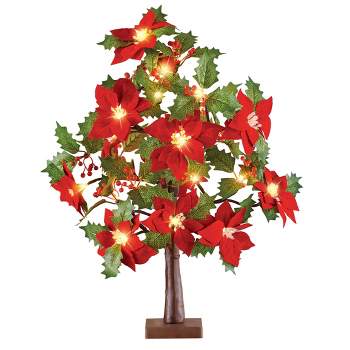 Collections Etc LED Lighted Poinsettia 2-Foot Tall Tabletop Tree Decoration 4 X 4 X 2