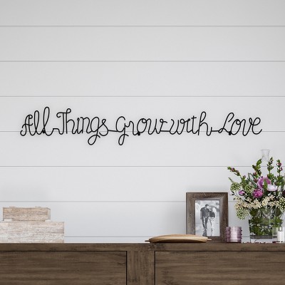 'All Things Grow with Love' Metal Cutout Sign Black - Lavish Home