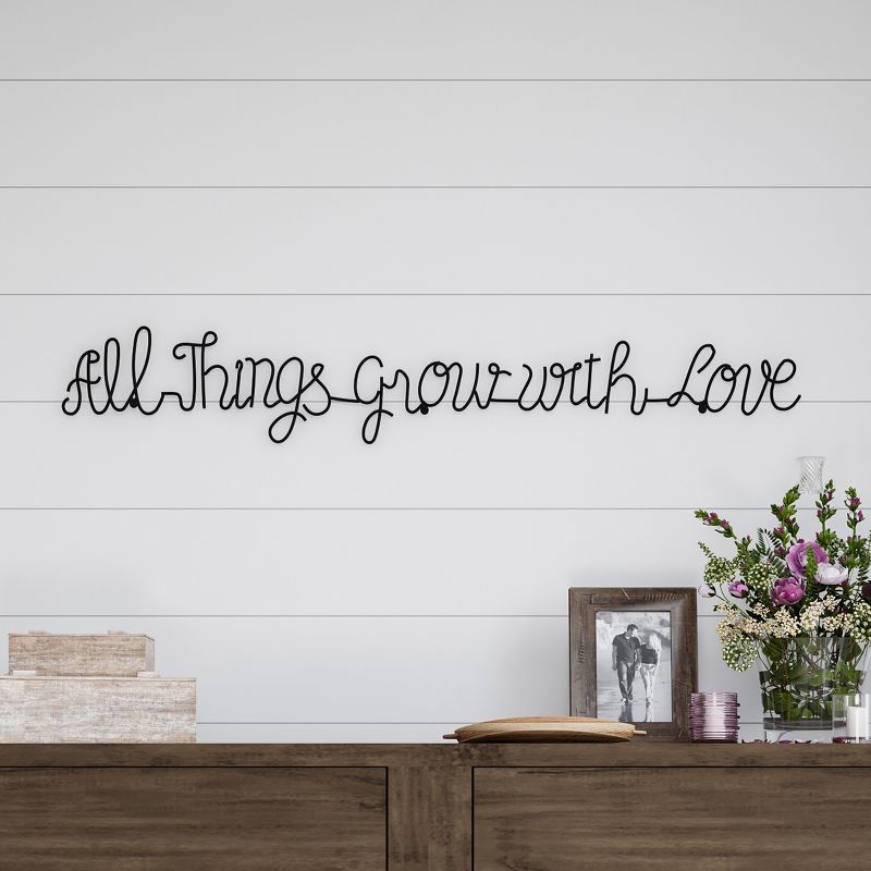 &#39;All Things Grow with Love&#39; Metal Cutout Sign Black - Lavish Home, 1 of 5
