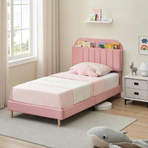 Twin/Twin XL/Full Bed Frames, Upholstered Platform Bed Frame with Bookcase Headboard, Velvet Platform Bed Mattress Foundation - 1 of 4