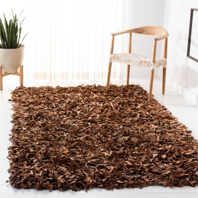 Brown Hand-Knotted Leather Shag Area Rug