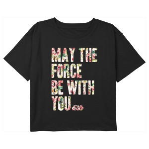 Girl's Star Wars May the Force Be With You Floral Quote Crop T-Shirt - 1 of 3
