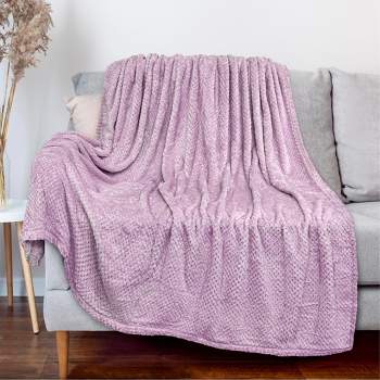 Oumilen Purple Print Flannel Fleece Luxury Lightweight Throw Blanket 50 in. x 60 in.