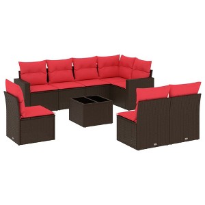 vidaXL 9 Piece Patio Sofa Set with Cushions Brown Poly Rattan - 1 of 4