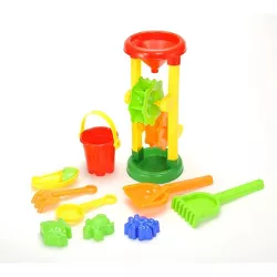 Ready! Set! play! Link Double Sand Wheel Beach Toy Set With Bucket, Shovels, Rakes, Sailboat, And Molds