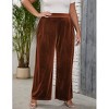 Plus Size Women Pants Elastic Waist Velvet Wide Leg Long Trousers - 3 of 4