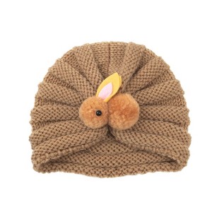 MyKids-USA Newborn Baby Solid Color Rabbit Patched Design Wool Knitting Tire Caps - 1 of 2