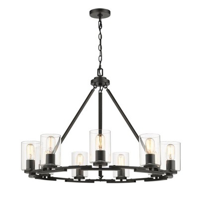 Quinn Transitional Black Steel Cage 9-Light Chandelier