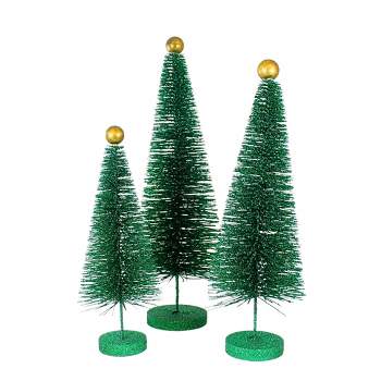 Cody Foster 18.0 Inch Green Glitter Trees 3 Pc Set Christmas Village Decorate Bottle Brush Trees