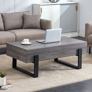 NicBex Modern Rectangle Coffee Table with Black Metal Legs,Wooden Center Table for Living Room,Living Room Furniture - 1 of 4