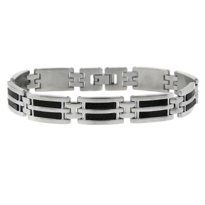 Men's Stainless Steel Inlay Bracelet - Black