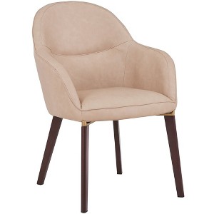 Elias Dining Chair Upholstered in Leather Velvet and Powder Coated Legs, Beige - 1 of 4