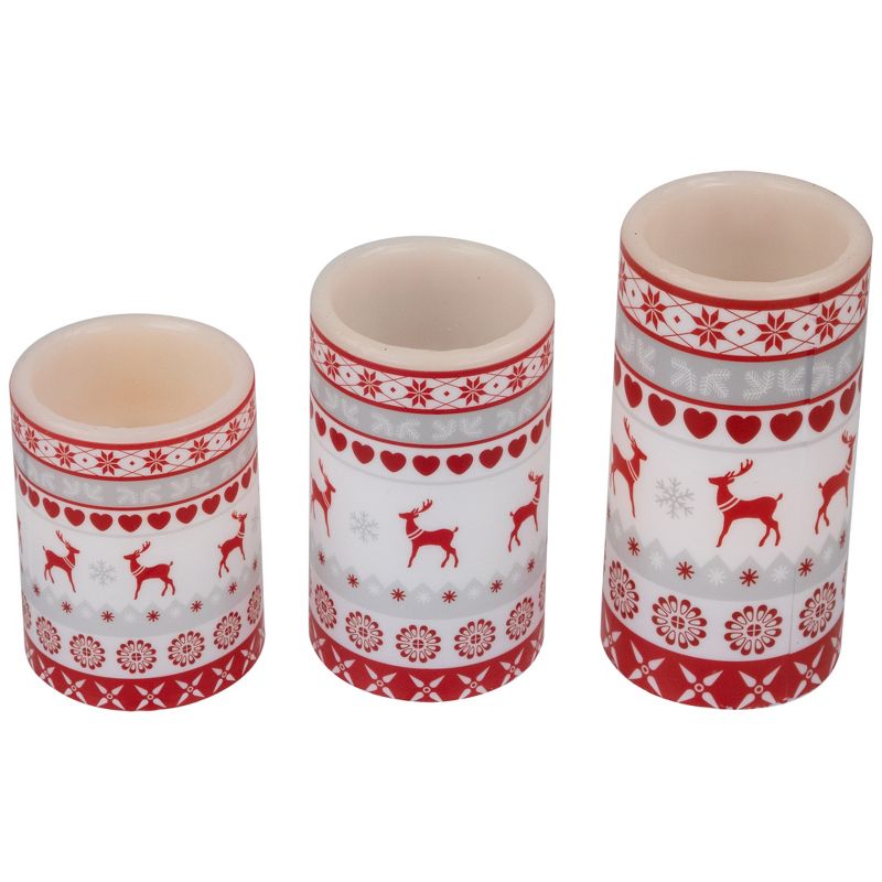 Northlight Set of 3 Nordic Reindeer Flameless Flickering LED Christmas Wax Pillar Candles 6", 4 of 8