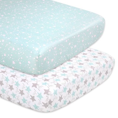 The Peanutshell Fitted Crib Sheets - Mint and Gray Stars - 2pk