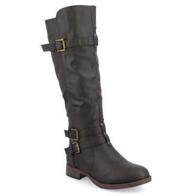 Journee Collection Womens Bite Stacked Heel Riding Boots Brown 6 : Target