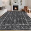 Vintage Rug for Living Room Washable Floral Print Bedroom Carpet, Non-Slip Oriental Distressed Floor Mat - 2 of 4
