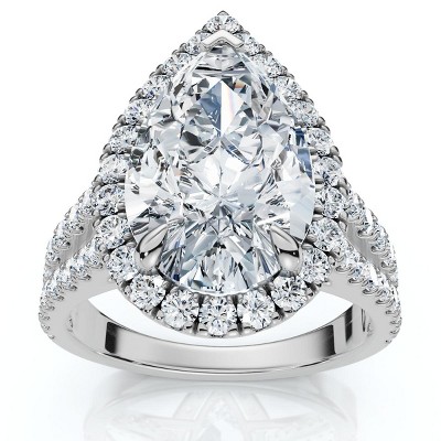 Pompeii3 Certified 3 3/4Ct Pear Shape Diamond Engagement Ring 14k Gold or Pt Lab Created