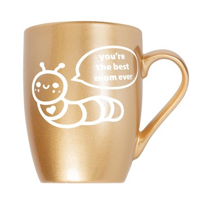Elanze Designs Mother's Day Appreciation Coffee Cup Mug 10 Ounce Ceramic With Shimmery Metallic Finish Best Mom Ever Caterpillar Vegas Gold