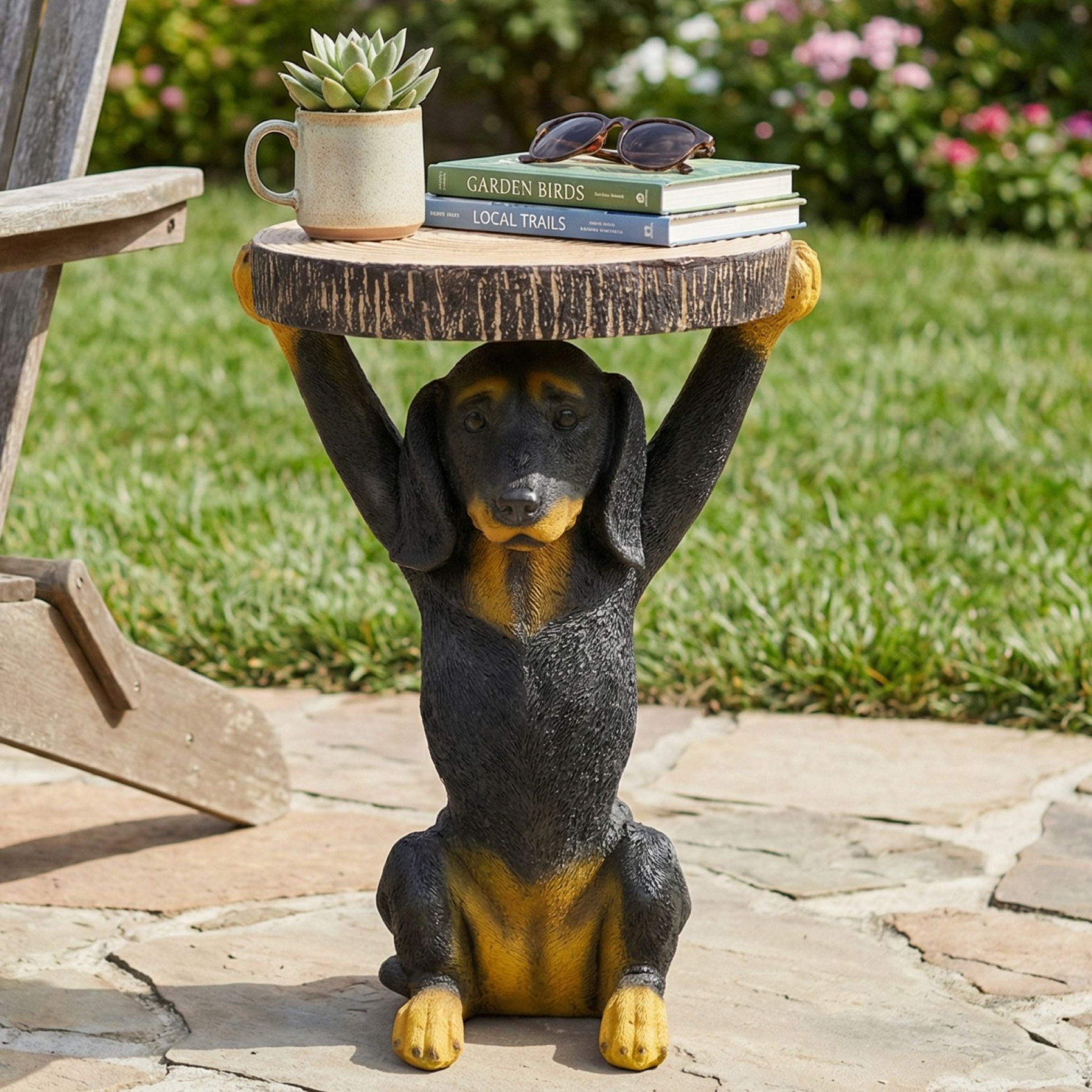 Black Dog Pedestal Side Table End Table, Hand-Painted MGO Accent Table Sculpture Stool for Home & Outdoor Decor-ModernLuxe