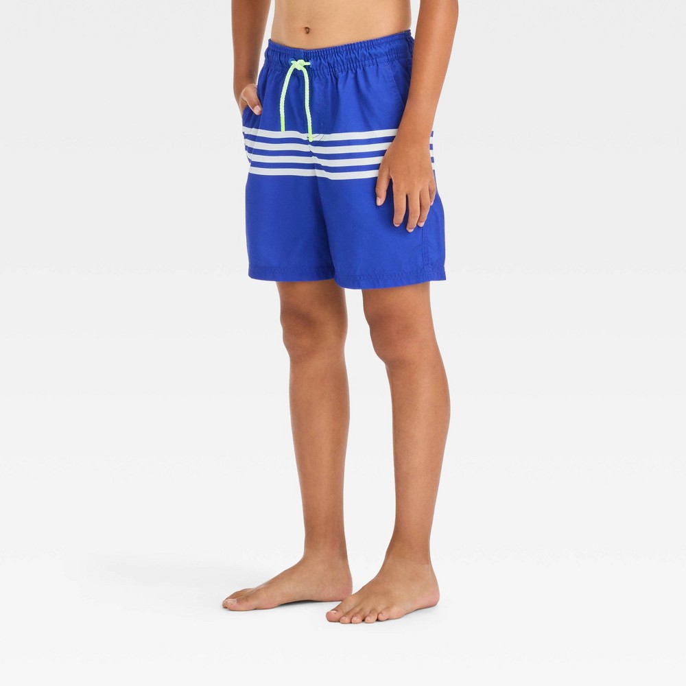 Photos - Swimwear Boys' Striped Swim Shorts - Cat & Jack™ Blue M Husky aqua