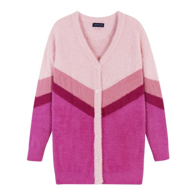 Andy & Evan Kids Girls Red Striped Cardigan Sweater In Pink, Size