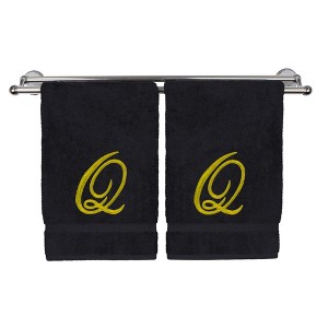 BC BARE COTTON Monogrammed Hand Towel, 100% Turkish Cotton - Set of 2 - Black - Gold Script - 1 of 4