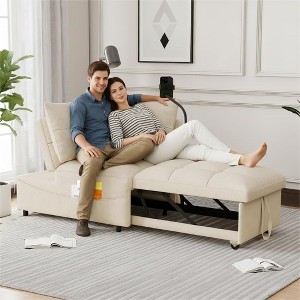 TIRAMISUBEST 4 in1 Cloud Velvet Sofa Bed 55.51 inch Velvet Pull-out Bed 3 Angle Adjustable USB Port Swivel Stand - 1 of 4