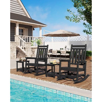 TROPOW Outdoor Side Table 18 x 15 inch, HDPE 2-Tier Patio Side Tables for Outside, All-Weather End Table for Patio Pool Deck Indoor Backyard