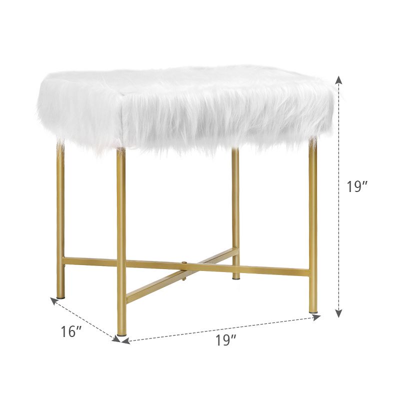 Costway Faux Fake Fur Stool Ottoman Footrest Stool Decorative with Metal Legs GreyPinkWhite, 2 of 10