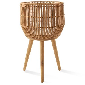 Casafield Planter Basket with Stand, Floor Planter with Wood Legs, Large Plant Pot Cover with Liner - 1 of 4