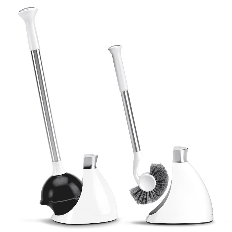 simplehuman Toilet Plunger and Brush Set with Magnetic Caddy - White Steel, 2 of 4
