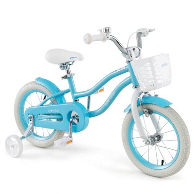 Infans 14" Kid's Bike w/Removable Training Wheels & Basket for 3-5 Years Old Blue