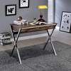 Vynxaria Rustic-Modern 2-Drawer Writing Desk - Weathered Oak Top & Chrome X-Shaped Metal Legs - 3 of 4