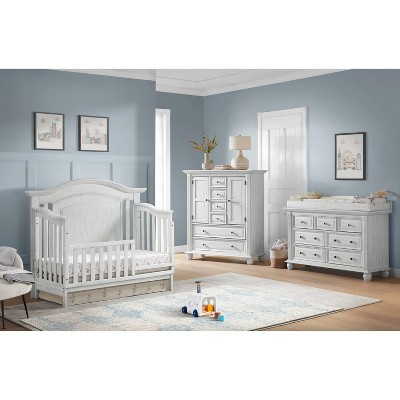 Vintage White 4-in-1 Convertible Baby Crib with Curved Headboard
