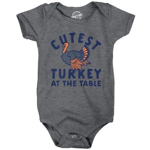 Cutest Turkey At The Table Baby Bodysuit Funny Cute Thanksgiving Dinner Jumper For Infants - Crazy Dog Baby Bodysuit - 1 of 4