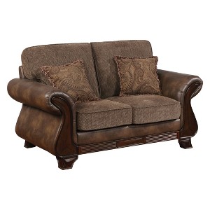 Isabelle Traditional Fabric And Leatherette Loveseat Brown - ioHOMES