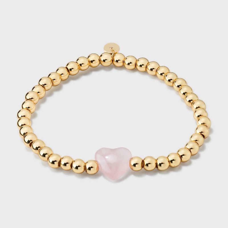 14K Gold Dipped Heart Stone Beaded Stretch Bracelet - A New Day™, 4 of 8